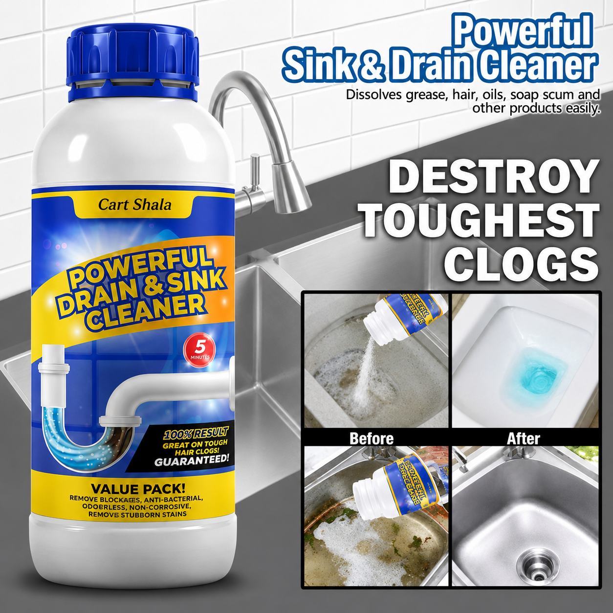Cart Shala Powerful Drain & Sink Cleaner (Pack of 4)