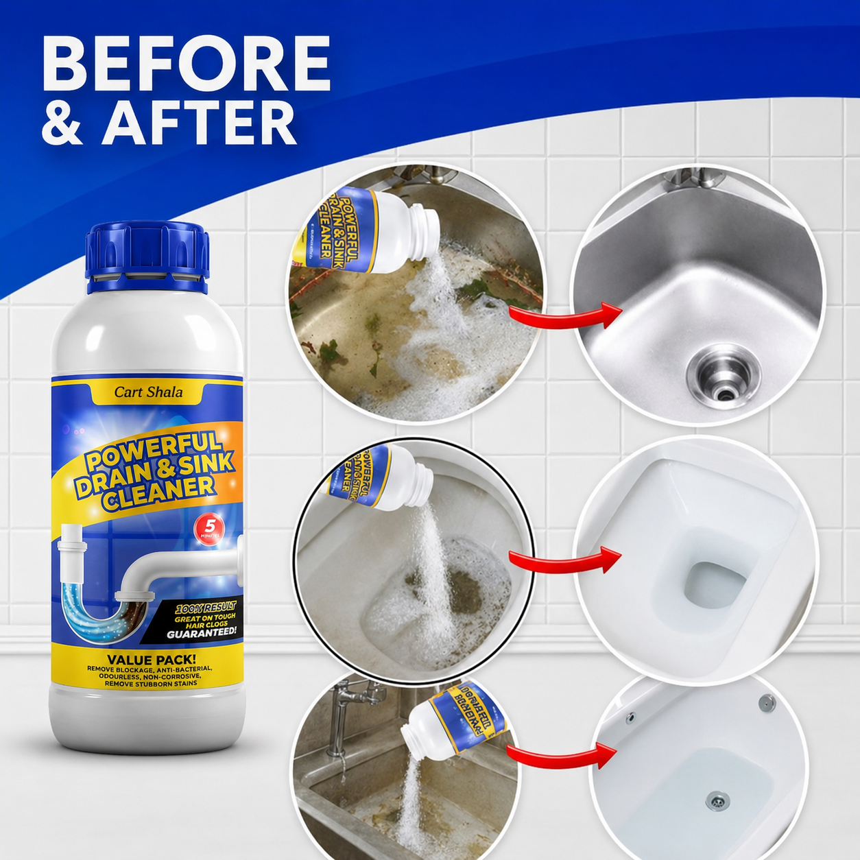 Cart Shala Powerful Drain & Sink Cleaner (Pack of 4)