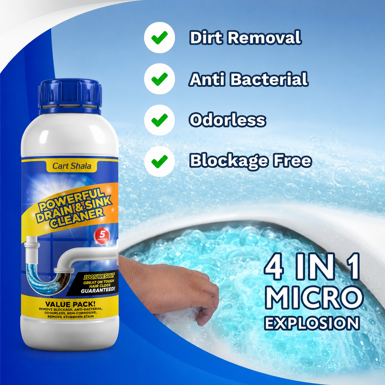 Cart Shala Powerful Drain & Sink Cleaner (Pack of 4)