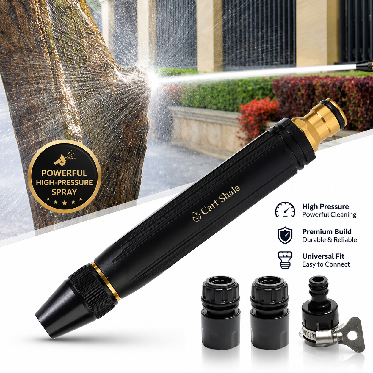 Cart Shala High Pressure Water Spray Gun Nozzle – Adjustable Garden & Car Wash Hose Attachment