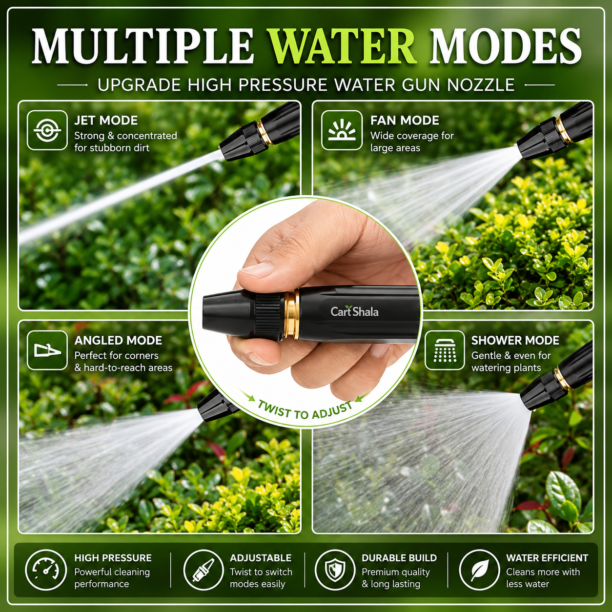 Cart Shala High Pressure Water Spray Gun Nozzle – Adjustable Garden & Car Wash Hose Attachment