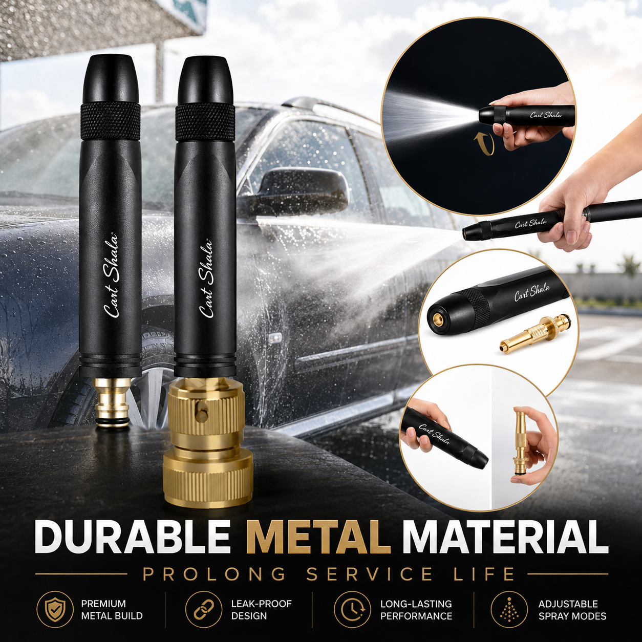 Cart Shala High Pressure Water Spray Gun Nozzle – Adjustable Garden & Car Wash Hose Attachment