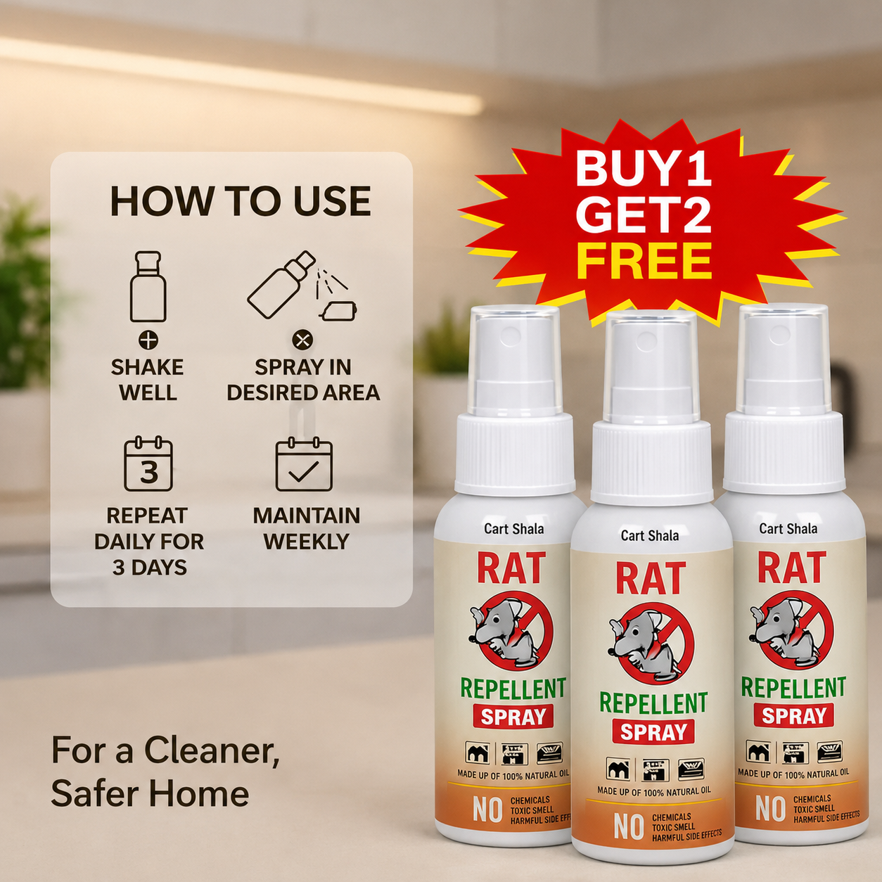 Cart Shala Rat Repellent Spray 50ML Buy 1 Get 2 Free