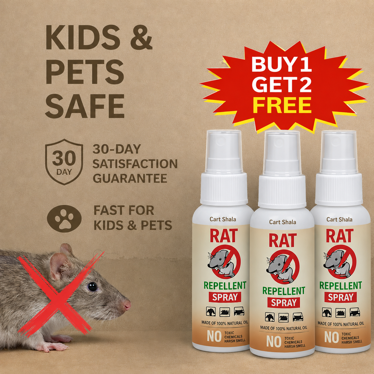 Cart Shala Rat Repellent Spray 50ML Buy 1 Get 2 Free
