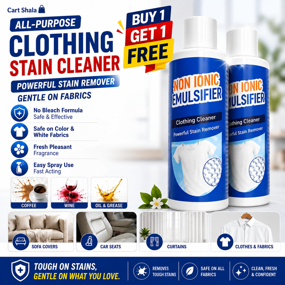 All-Purpose Clothing Stain Cleaner – Removes Coffee, Wine & Oil Stains in Seconds! BUY 1 GET 1 FREE