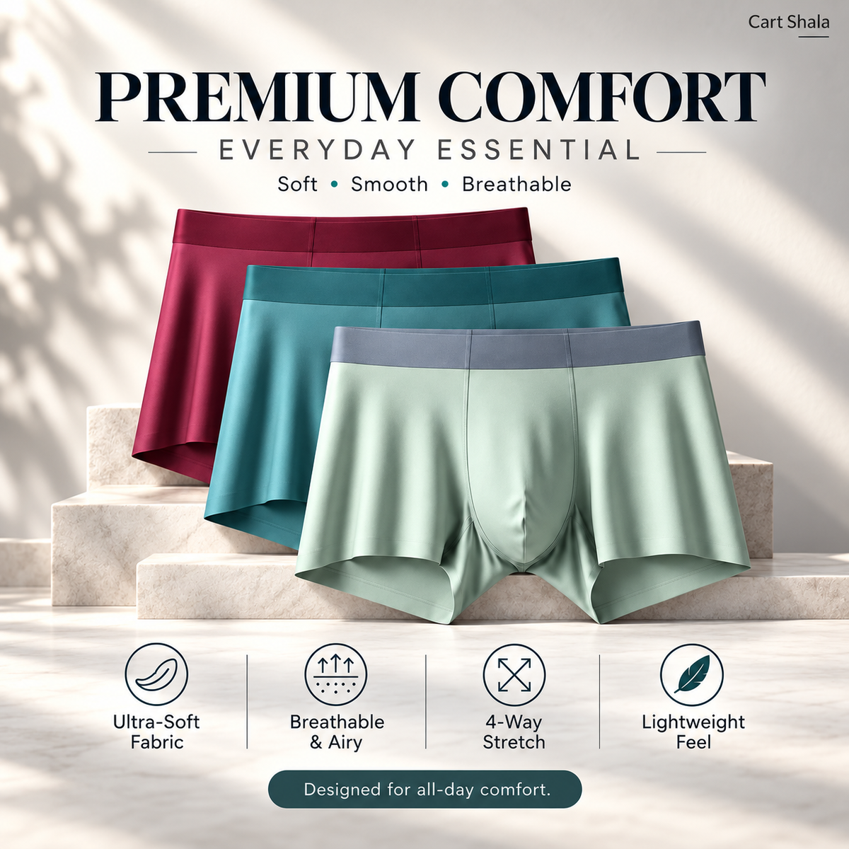 Men's Ultra Soft Ice Silk Lycra Material Comfortable Underwear | Light-Weight | Breathable | Anti-Bacterial