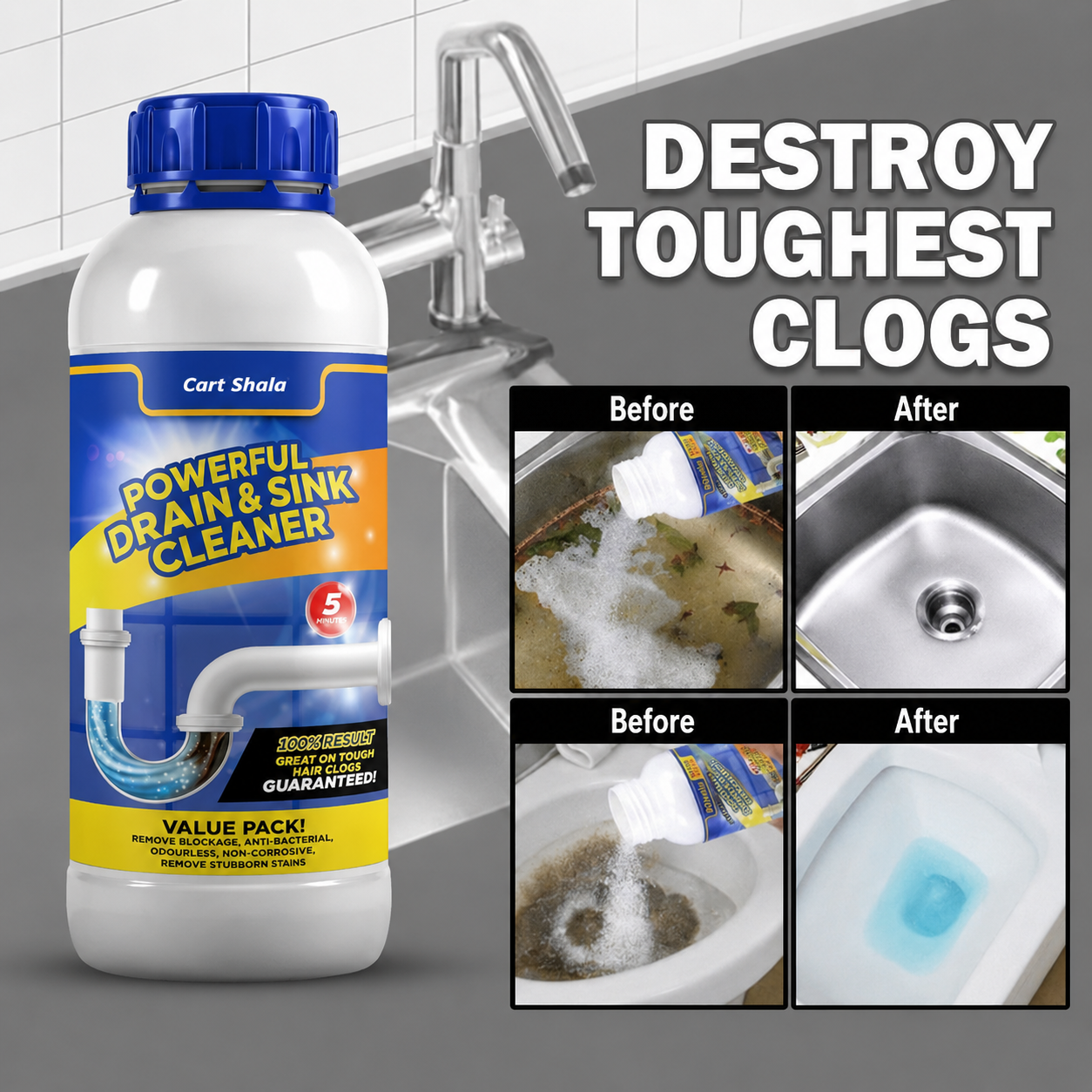 Cart Shala Powerful Drain & Sink Cleaner (Pack of 4)